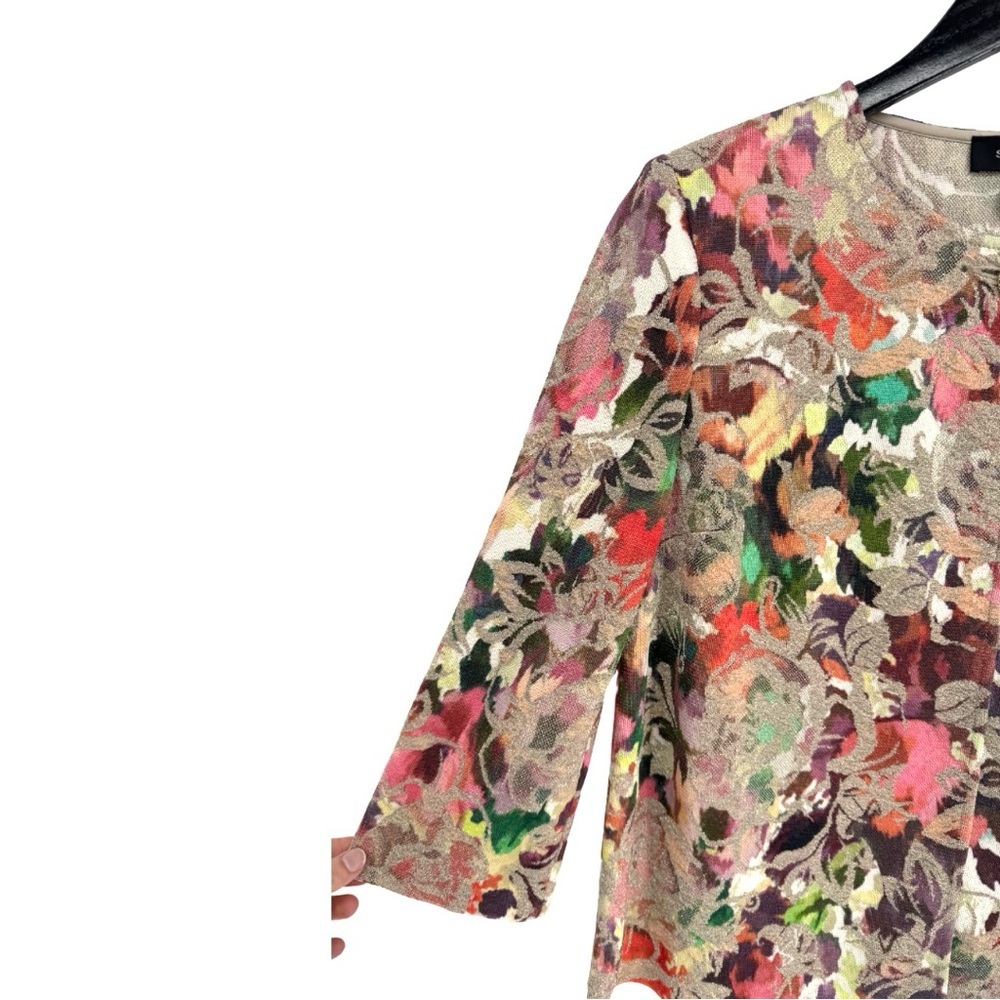St John Embellished Metallic Floral Knit Cardigan 8 Event Dressy - Picture 5 of 11